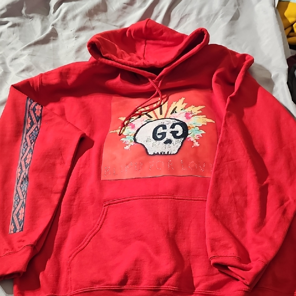 Gildan Vibrant Red Hoodie with Artistic Skull Design